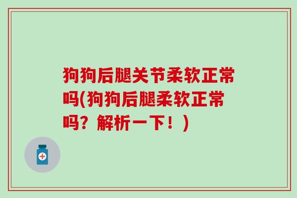 狗狗后腿关节柔软正常吗(狗狗后腿柔软正常吗?解析一下!)-第1张图片-氨糖科普网 狗狗后腿关节柔软正常吗(狗狗后腿柔软正常吗?解析一下!)-第1张图片-氨糖科普网
