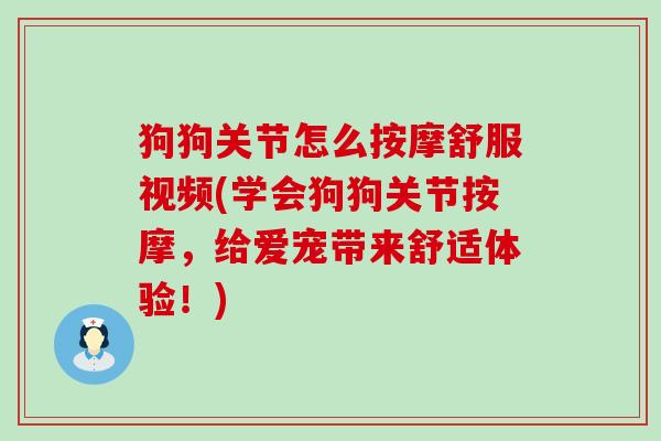 狗狗关节怎么按摩舒服视频(学会狗狗关节按摩，给爱宠带来舒适体验！)-第1张图片-氨糖科普网
