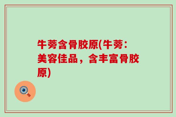 牛蒡含骨胶原(牛蒡：美容佳品，含丰富骨胶原)-第1张图片-氨糖科普网