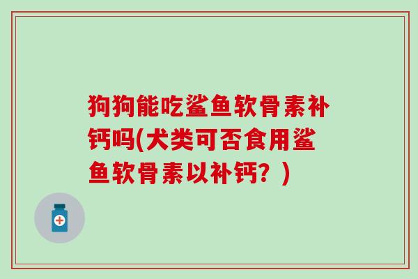 狗狗能吃鲨鱼软骨素补钙吗(犬类可否食用鲨鱼软骨素以补钙?)-第1张图片-氨糖科普网 狗狗能吃鲨鱼软骨素补钙吗(犬类可否食用鲨鱼软骨素以补钙?)-第1张图片-氨糖科普网
