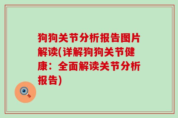 狗狗关节分析报告图片解读(详解狗狗关节健康:全面解读关节分析报告)-第1张图片-氨糖科普网 狗狗关节分析报告图片解读(详解狗狗关节健康:全面解读关节分析报告)-第1张图片-氨糖科普网
