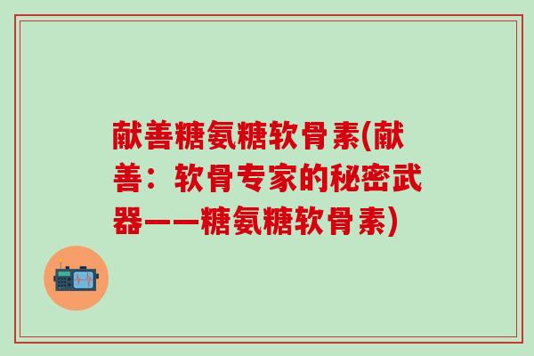 献善糖氨糖软骨素(献善:软骨专家的秘密武器——糖氨糖软骨素)-第1张图片-氨糖科普网 献善糖氨糖软骨素(献善:软骨专家的秘密武器——糖氨糖软骨素)-第1张图片-氨糖科普网
