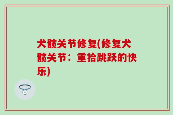 犬髋关节修复(修复犬髋关节：重拾跳跃的快乐)-第1张图片-氨糖科普网