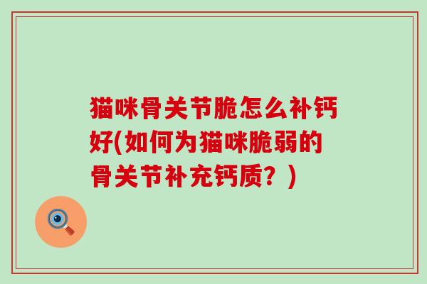 猫咪骨关节脆怎么补钙好(如何为猫咪脆弱的骨关节补充钙质?)-第1张图片-氨糖科普网 猫咪骨关节脆怎么补钙好(如何为猫咪脆弱的骨关节补充钙质?)-第1张图片-氨糖科普网