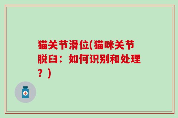 猫关节滑位(猫咪关节脱臼:如何识别和处理?)-第1张图片-氨糖科普网 猫关节滑位(猫咪关节脱臼:如何识别和处理?)-第1张图片-氨糖科普网
