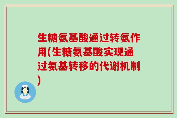 生糖氨基酸通过转氨作用(生糖氨基酸实现通过氨基转移的代谢机制)-第1张图片-氨糖科普网