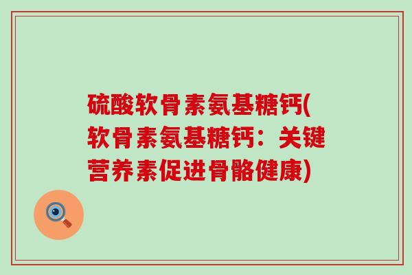 硫酸软骨素氨基糖钙(软骨素氨基糖钙:关键营养素促进骨骼健康)-第1张图片-氨糖科普网 硫酸软骨素氨基糖钙(软骨素氨基糖钙:关键营养素促进骨骼健康)-第1张图片-氨糖科普网