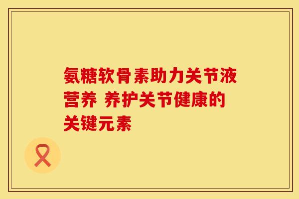 氨糖软骨素助力关节液营养 养护关节健康的关键元素-第1张图片-氨糖科普网 氨糖软骨素助力关节液营养 养护关节健康的关键元素-第1张图片-氨糖科普网